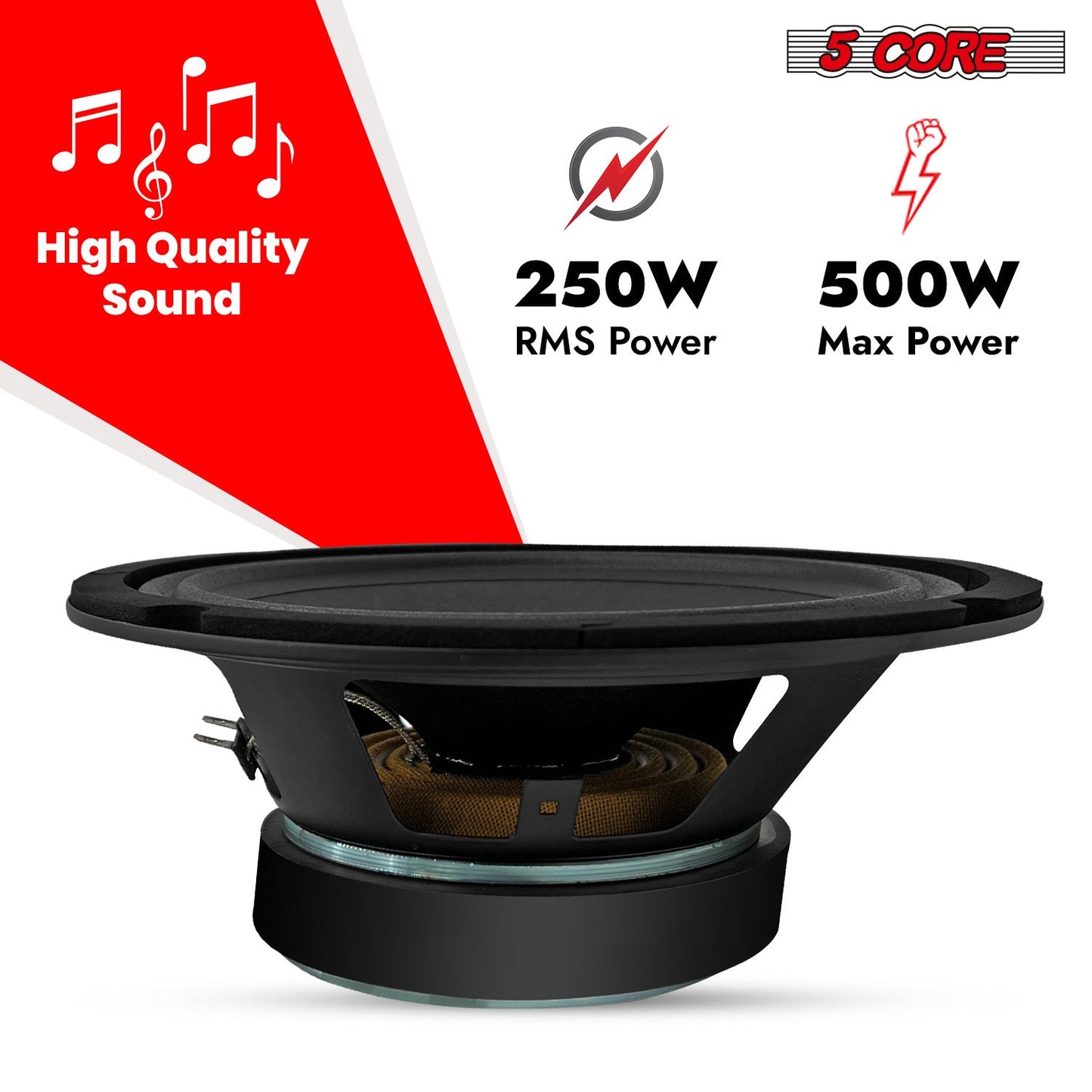 5Core 8 Inch Midrange Door Speaker 500W Subwoofer W Aluminum Bullet 4Ω Sub Woofer 1 PC