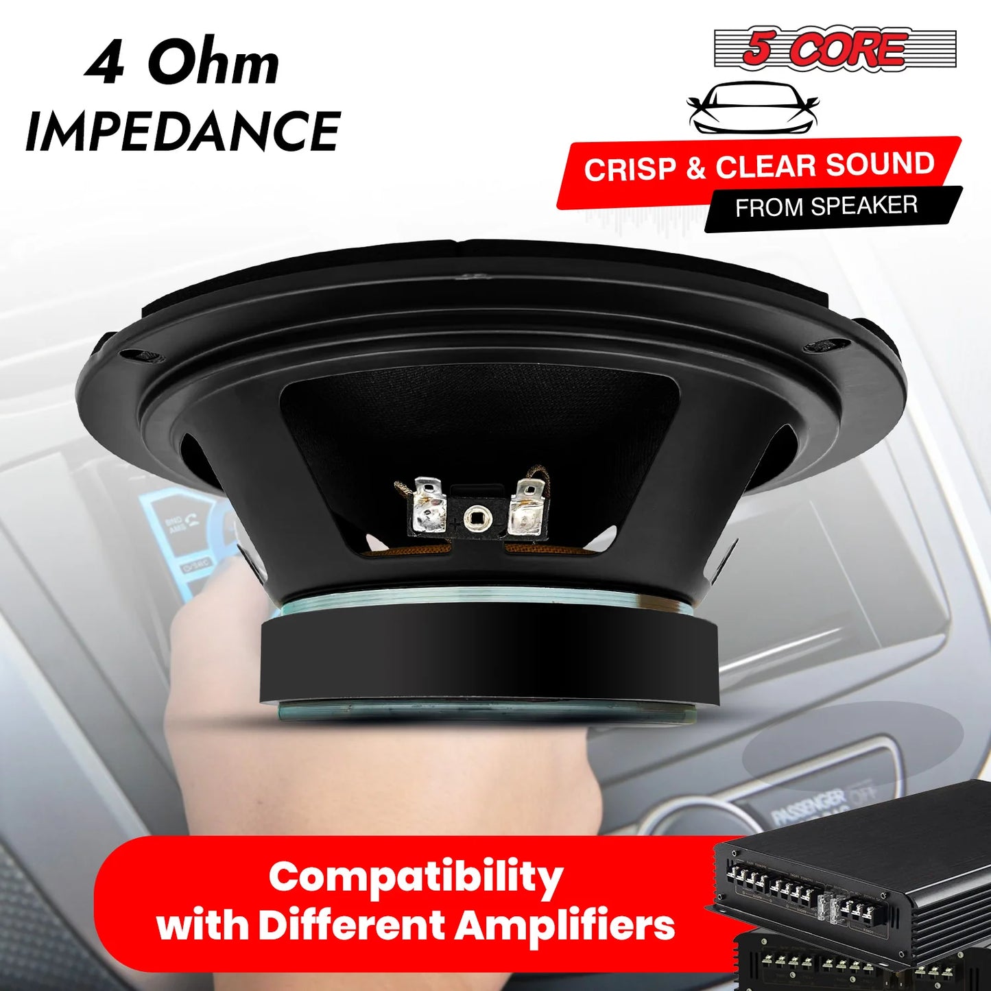 5Core 8 Inch Midrange Door Speaker 500W Subwoofer W Aluminum Bullet 4Ω Sub Woofer 1 PC