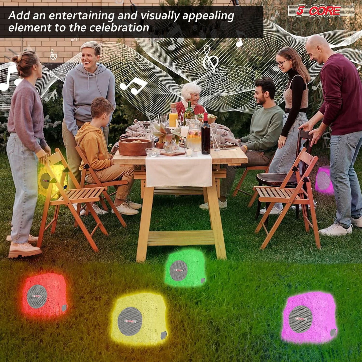 5Core Outdoor Wireless Speakers Bluetooth Rock Waterproof Linkable TWS Garden Speaker GRAY 1 PC