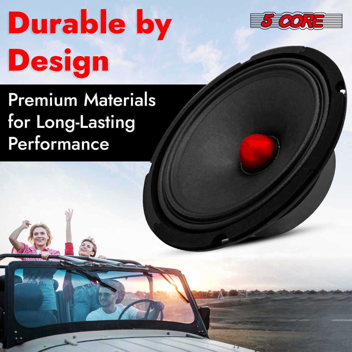 5Core 8 Inch Midrange Door Speaker 500W Subwoofer W Aluminum Bullet 4Ω Sub Woofer 1 PC