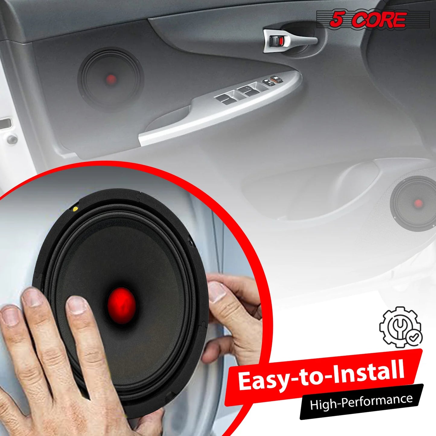 5Core 8 Inch Midrange Door Speaker 500W Subwoofer W Aluminum Bullet 4Ω Sub Woofer 1 PC
