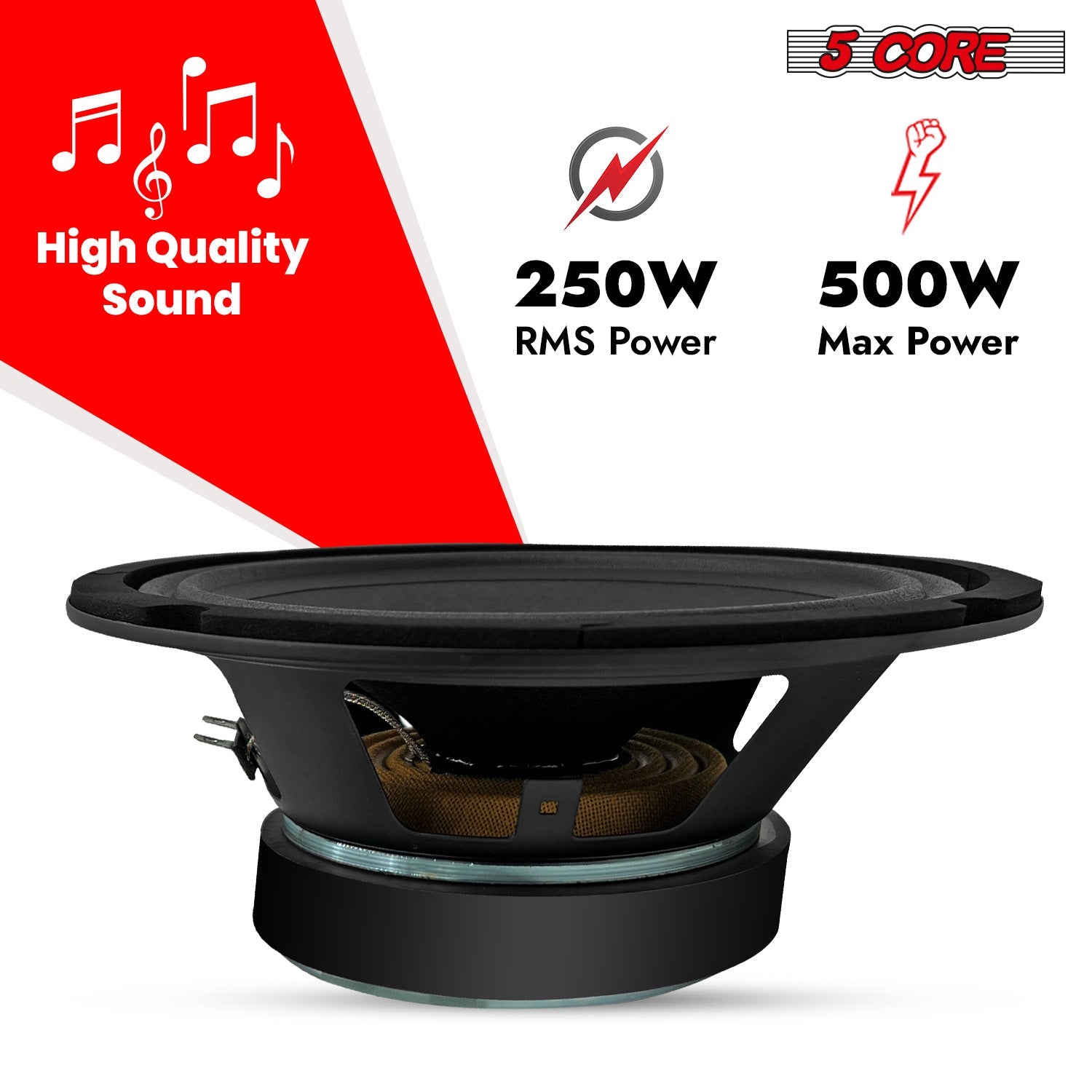 5Core 8 Inch Midrange Door Speaker 500W Subwoofer W Aluminum Bullet 4Ω Sub Woofer 1 PC
