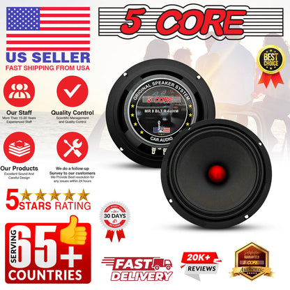 5Core 8 Inch Midrange Door Speaker 500W Subwoofer W Aluminum Bullet 4Ω Sub Woofer 1 PC