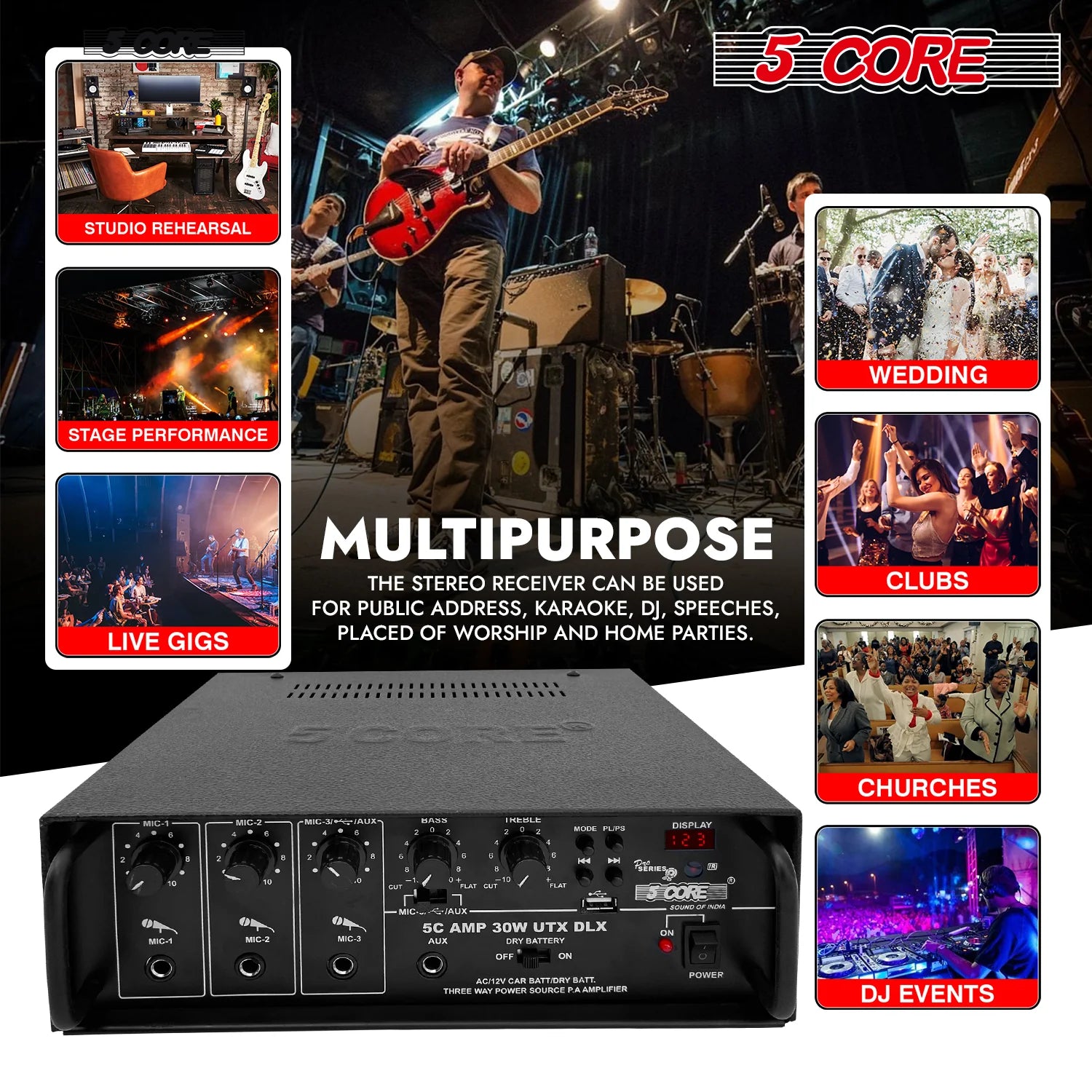 5Core Audio System Combo 30W Amplifier 6.4” Wall Speakers 4 Piece 10W RMS Each Commercial Speaker System for Restaurant Office Cafe Bar