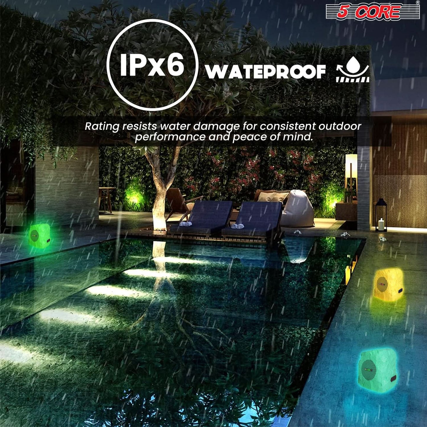5Core Outdoor Wireless Speakers Bluetooth Rock Waterproof Linkable TWS Garden Speaker GRAY 1 PC
