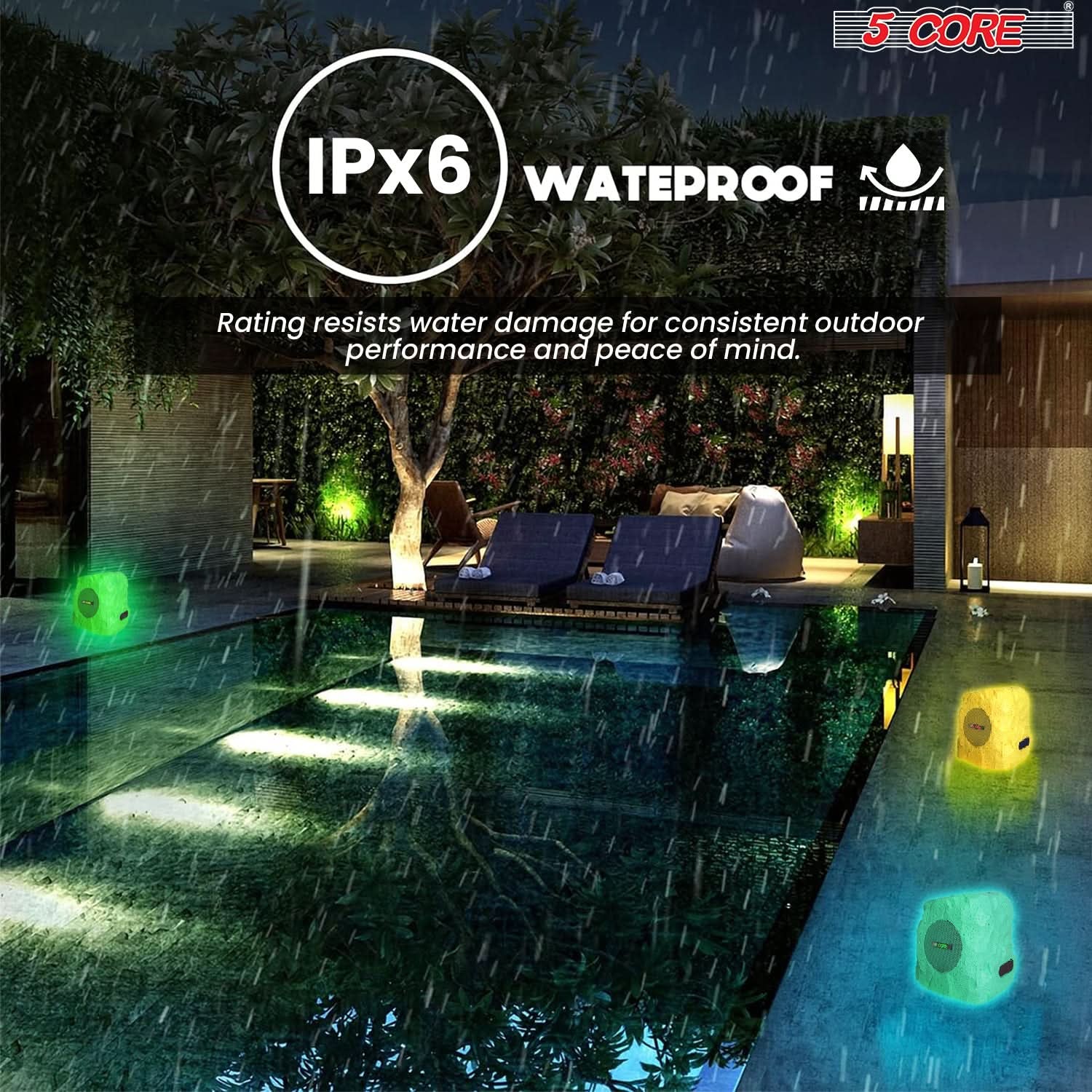 5Core Outdoor Wireless Speakers Bluetooth Rock Waterproof Linkable TWS Garden Speaker GRAY 1 PC